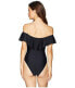 Фото #3 товара Unique Vintage 159549 Women's Beatrix Off Shoulder Ruffled Black One Piece Sz. S