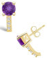 ფოტო #3 პროდუქტის Amethyst (1-1/2 ct. t.w.) and Diamond (1/8 ct. t.w.) Stud Earrings in 14K Yellow Gold