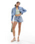 New Look cropped denim jacket in mid blue