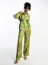 Y.A.S floral jacquard belted shirt co-ord in green and pink