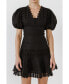 Women's Plunging Lace Trim Dress with Puff Sleeve