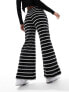 New Look stripe wide leg trouser in black