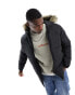 Jack & Jones padded jacket with faux fur hood in black