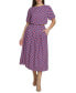 Women's Geo-Print Puff-Sleeve Midi 2-Pc. Dress
