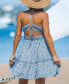 Women's Blue Ditsy Floral V-Neck Mini Beach Dress