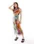 Фото #4 товара ASOS DESIGN mesh ruched maxi dress in watercolour print