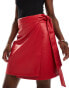 Never Fully Dressed PU wrap mini skirt in red