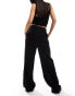 Vila linen touch wide leg trousers with stretch waist in black pinstripe