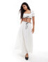 Фото #1 товара ASOS DESIGN cotton crinkle contrast maxi skirt in ecru co ord