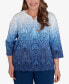 Plus Size Classic Ombre Beaded Keyhole Neck Top