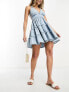 Фото #1 товара Miss Selfridge crochet tiered denim mini dress in mid wash