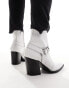 ASOS DESIGN heeled boot in white leather with buckle detail