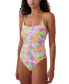 Фото #1 товара Women's Floral-Print Cheeky One-Piece Swimsuit