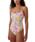 ფოტო #1 პროდუქტის Women's Floral-Print Cheeky One-Piece Swimsuit