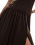 Rare London mesh ruched bandeau drop waist maxi dress in chocolate Коричневый, 44 - фото #4