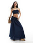 Фото #1 товара ASOS DESIGN soft denim maxi skirt with ruched waist in dark blue black co-ord