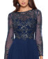 Petite Mesh-Sleeve Embellished Gown