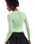 ASOS DESIGN long sleeve mesh top with ruched sides in light green