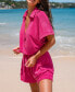 Women's Pink Collared Plunging Wide Leg Romper