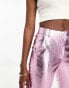 Missyempire metallic straight leg trousers in pink