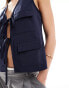 ASOS DESIGN tie waist waistcoat in navy crepe