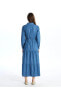 Modest Gömlek Yaka Düz Uzun Kollu Kadın Jean Elbise