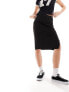 Vila ribbed midi skirt with split in black