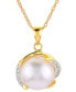 ფოტო #1 პროდუქტის Cultured Freshwater Pearl (10mm) & White Topaz (1/6 ct. t.w.) 18" Pendant Necklace in 14k Gold-Plated Sterling Silver