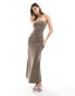 Weekday Tania scuba bandeau tube maxi dress in brown