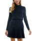 ფოტო #1 პროდუქტის Juniors' Mock-Neck Blouson Fit & Flare Dress