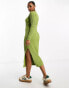 Фото #3 товара ASOS DESIGN square neck knitted midi dress in textured yarn in green