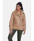 ფოტო #2 პროდუქტის Women's Shearling Belted Biker Jacket, Silky Caramel with Caramel Wool