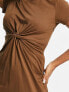 Фото #2 товара Urban Revivo twist front midi dress in brown