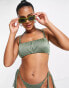 Фото #4 товара ASOS DESIGN strappy gathered bandeau bikini top in khaki