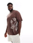 ASOS DESIGN oversized t-shirt in brown with floral side print Коричневый, XL - Chest 44 - фото #2