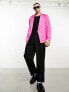 ASOS DESIGN long sleeve double breasted satin shirt with shawl collar in neon pink