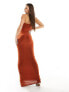 ASOS DESIGN Tall drape twist front bandeau maxi dress with invisible mesh in rust