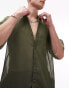 Topman short sleeve relaxed fit sheer button through shirt in khaki