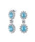 Art Deco Style Crown Halo Oval Cubic Zirconia Simulated Aquamire Blue AAA CZ Fashion Dangle Drop Earrings For Prom Bridesmaid Wedding Rhodium Plated