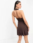 Фото #3 товара Daisy Street Y2K halter neck jersey plunge mini dress with belt detail