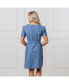 Women's Short Sleeve Button Front Chambray Dress with Waist Sash