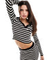 Фото #2 товара Stradivarius polo knit top co-ord in black and white stripe