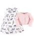 Infant Girl Cotton Dress and Cardigan 2pc Set, Modern Pink Safari