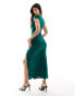 ASOS DESIGN slinky keyhole midi dress with tie detail in bottle green Зеленый, XS - EU 32-34 - фото #7