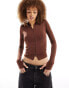 Фото #1 товара ASOS DESIGN seamless sculpting long sleeve zip through top in chocolate