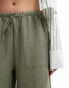 Vero Moda pull on wide leg trousers with tie waist in khaki green