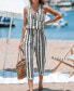 Women's Black & White Boho Stripe Sleeveless Tapered Leg Jumpsuit