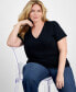 ფოტო #2 პროდუქტის Plus Size V-Neck Embellished T-Shirt, Created for Macy's