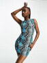 Фото #1 товара Naked Wardrobe racer neck mini dress in blue snake print