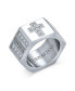 Religious Wide 6 Side Mens Christian Greek Key Cubic Zirconia CZ Accent Cross Statement Ring Band For Men Stainless Steel